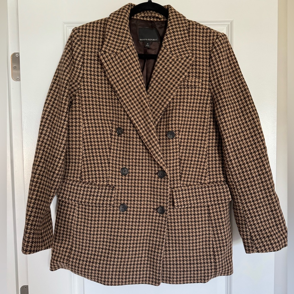 BANANA REPUBLIC wool blazer | Brown & tan houndstooth | Size 8